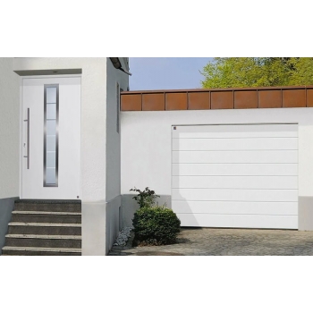 Секционные гаражные ворота 2500×2125 мм, белые, горизонтальная панель