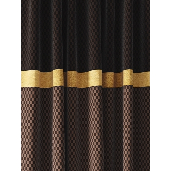 Шторы коричневые с мелким квадратом и вставкой Kubis2 150х255
