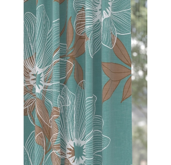 Фото Штори бірюза з квітами Kvity 150х250 Штори-портьєри